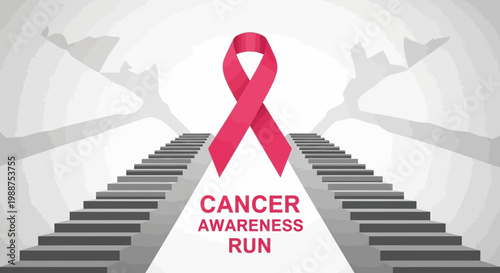 Symbolic Journey Towards Hope A Cancer Awareness Run Illustration