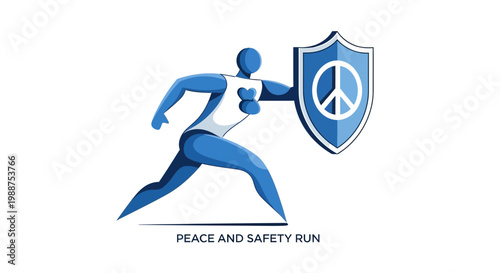 Symbolic Peace Runner Carrying a Shield Representing Defense and Protecting Safety