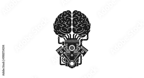 A robotic head with a brain on top.