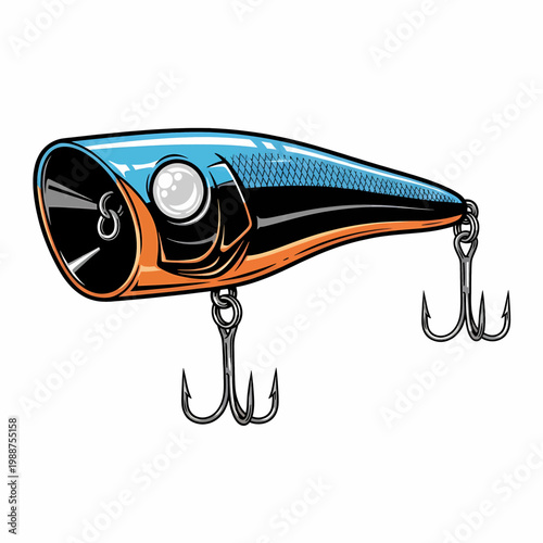 Fishing popper lure vector illustration with vintage woodcut style for outdoor sporting design
