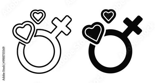 Female gender venus symbol icon set with hearts representing woman girl lady feminine power love romance health and equality sign