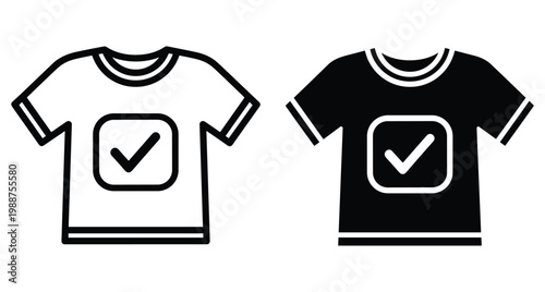 T shirt icon set with checkmark symbol representing quality control clothing manufacturing apparel textile industry garment inspection approved fashion design