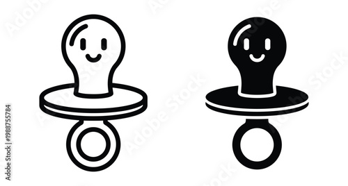 Baby pacifier icon set with cute smiling face character design for newborn care nursery equipment and infant soothing accessories collection