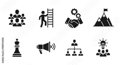 Business Strategy Icons, Management Symbols, Teamwork Graphics, Leadership Signs
