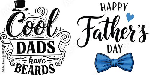 Happy father's day vector graphics celebrating dad with stylish calligraphy and decorative bow tie designs