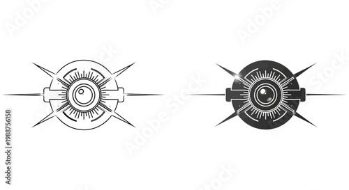 Industrial gear icons, mechanical symbols, black and white vector graphics, industrial signs