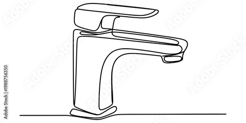 Continuous one line drawing of a modern water faucet for bathroom or kitchen sink Vector, illustration