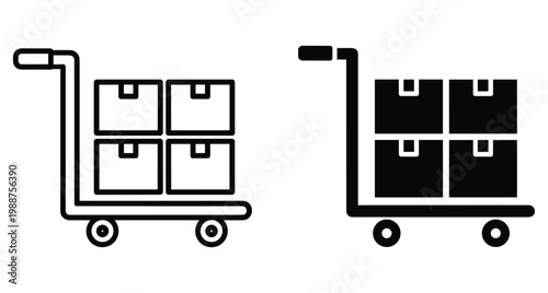 Hand truck trolley loaded with cardboard boxes delivery icon set for logistics shipping warehouse transportation distribution service commerce and storage