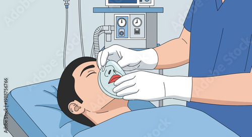 Anesthesiologist Administering Oxygen Mask to Patient Before Surgery in Operating Room