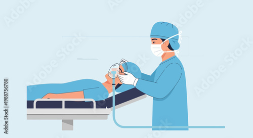 Anesthesiologist Administering Oxygen Mask to Patient on Operating Table