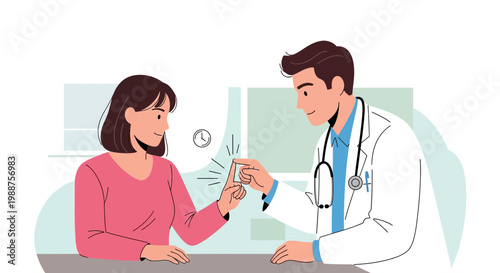 Doctor checking patient's finger for blood sugar test, diabetes checkup, healthcare concept