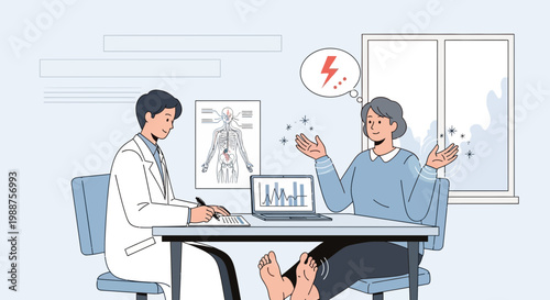 Doctor consulting elderly patient with joint pain and inflammation, medical examination