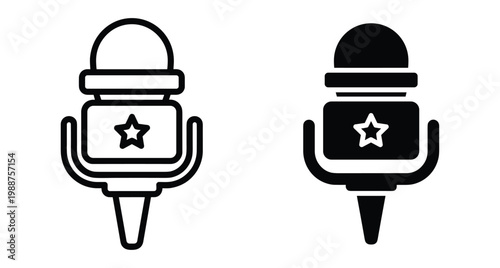 Microphone icon set with star symbol for podcast recording radio broadcast music studio talent show audio equipment professional voice media