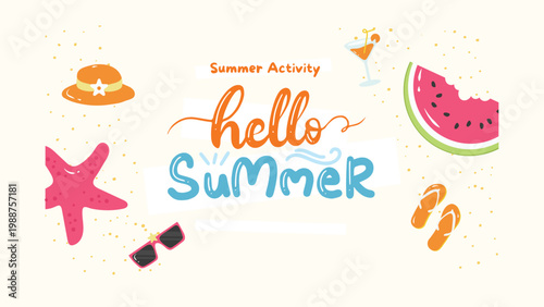 orange blue, summer activity, illustrative infographic, summer presentation, activity planner, beach theme, vacation infographic, creative slides, modern design, colorful layout, playful illustration,