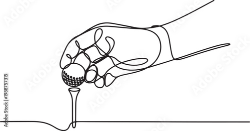 hand put golf ball on tee in continuous one line drawing style.one line drawing vector illustration