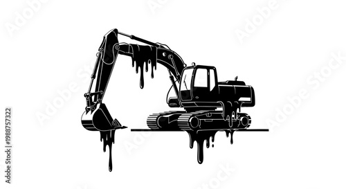 Black silhouette of an excavator machine.