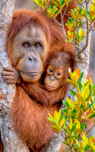 Orangutan with baby