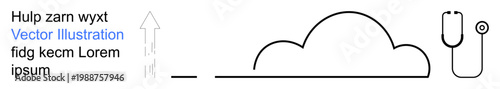 Healthcare, telemedicine, cloud computing, technology, communication, connectivity. A cloud outline, stethoscope and upward arrow. Healthcare and telemedicine tools ion