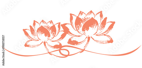 Vector silhouette illustration of two beautiful lotus flower stalks in ink painting style