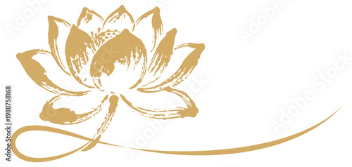 Vector silhouette illustration of a beautiful lotus flower in ink painting style