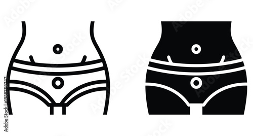 Female waist and hip icons representing body care health fitness weight loss medical treatment and feminine hygiene in line and glyph styles for design