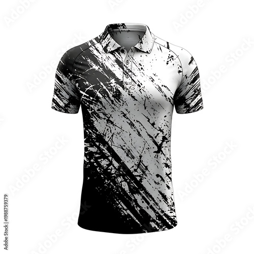Black and white abstract graphic print polo shirt