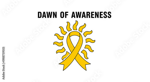 Symbolic Representation Of Awareness With A Golden Ribbon And Sun Design