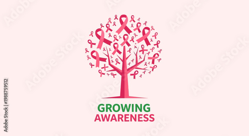 Symbolic Representation Of Breast Cancer Awareness With A Ribbon Tree Growing Together