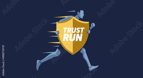 The Trust Run Concept A Speedy Runner Carrying A Shield Symbolizing Protection