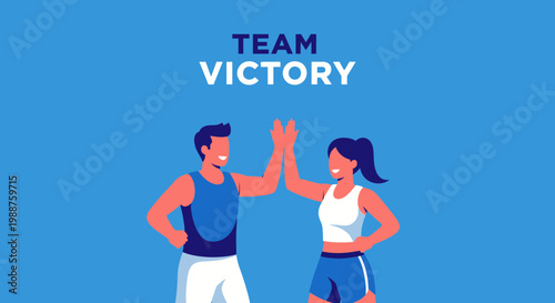 Team Victory Celebration: High Five Illustration Depicting Success and Achievement Together
