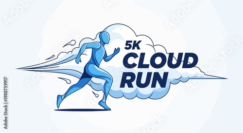 Unique Blue Runner Icon With 5K Cloud Run Lettering For Advertisement