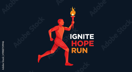 Torchbearer Races Forward, Symbolizing Ignite Hope Run, Inspiration, And Determination, A Concept