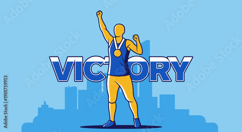 Triumphant Athlete Celebrates Victory in Symbolic Representation of Success and Achievement