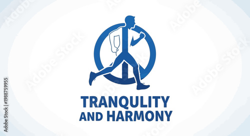 Symbolic Running Figure Illustrating Peace, Harmony, and Modernism on White Background