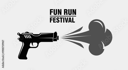 Unique Concept Depicting Fun Run Festival Advertisement with Gun and Special Effect in Modern Design