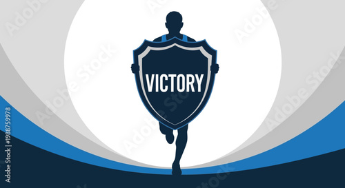 Triumphant Runner Holding Victory Shield Symbolizing Achievement and Success