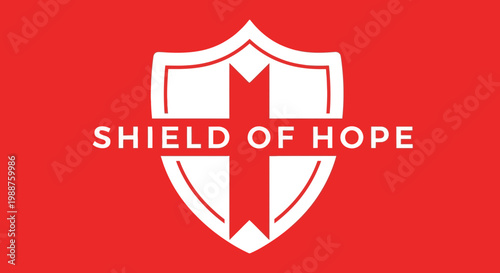 Symbolic Shield Depicting Faith and Belief in Hope with Red Background and White Graphic