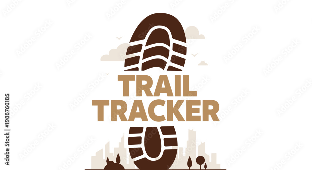 Fototapeta premium Trail Tracker Emblem Depicts Footprint Visuals with Nature-Inspired Typography, for Outdoors
