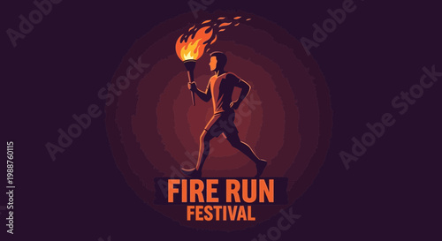 Torchbearer Running With Fire For Fire Run Festival Emblem Silhouette Design