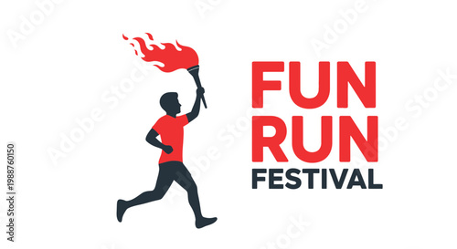 Torchbearer Running with Fun Run Festival Logo Symbolizing Celebration and Event Excitement