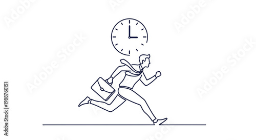 Time Pressure: Running Business Person With Briefcase and Clock, Deadline Illustration
