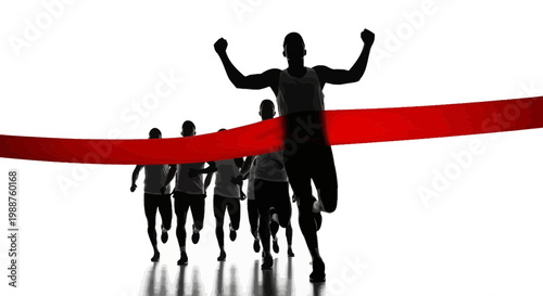 Triumphant Athlete Crosses Finish Line Celebrating Victory Silhouette