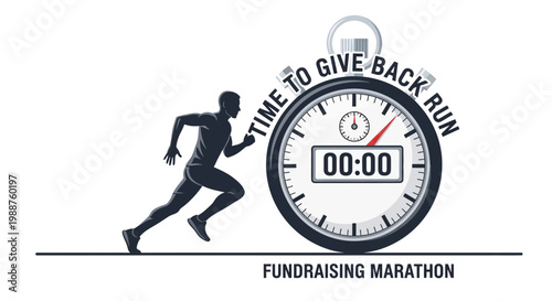Time To Give Back Run: Fundraising Marathon Silhouette Graphic On White Background