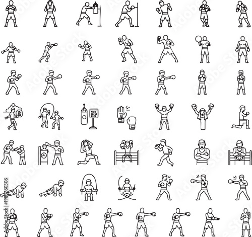 Flat Boxing Icon Pack – Gloves, Ring, Punch & Fight Equipment Vector Icons for Sports UI & Apps