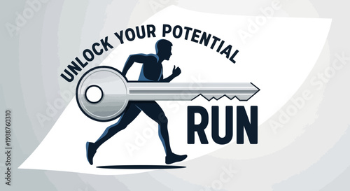Unlock Potential And Embrace Motion With A Running Silhouette Key Design Concept Idea