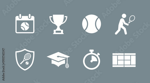 Tennis Icons Representing Competition, Education, and Sport in a Minimalist Style