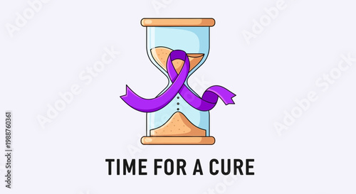 Time's Passage And Symbolism: A Purple Ribbon Hourglass Signifying Hope, Strength, and Support