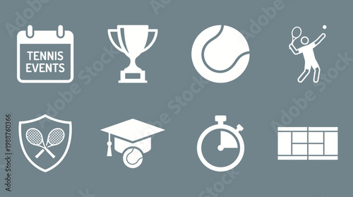 Tennis Icons: Events, Sport Elements, And Court Elements Representing Tennis Activities Perfectly