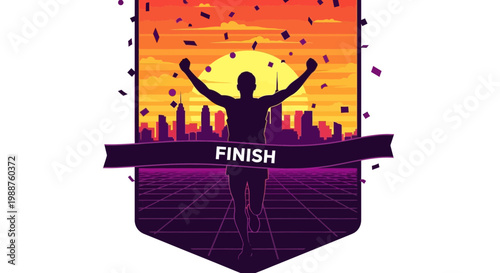 Triumphant Athlete Reaching Finish Line Vector Art Celebrating Victory and New Heights