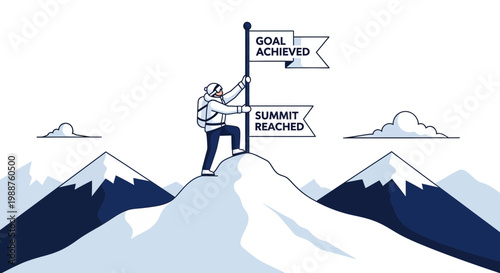Triumphant Climber Reaches Summit, Achieving the Goals of Perseverance and Success